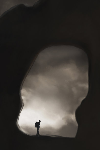 超现实的风景围绕着一个冒险的旅行者图片下载