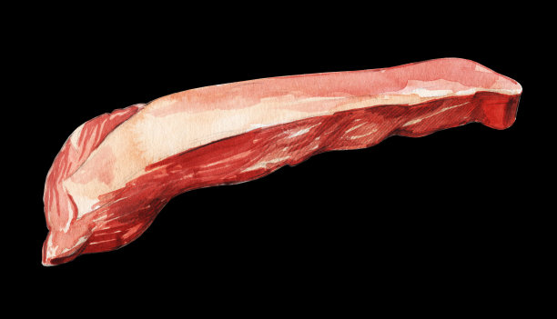 生肉水彩插图在黑色背景图片下载