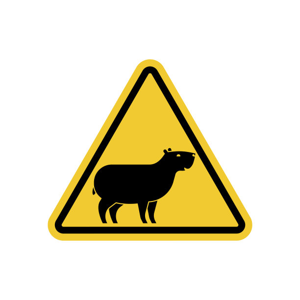 注意水豚。谨慎豚鼠。黄色危险路标。图片下载