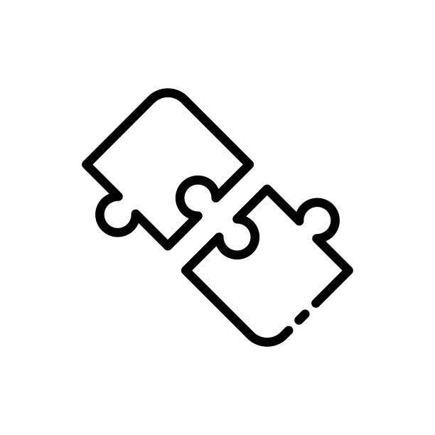 把拼图线图标放在一起。一个谜题，解决问题，创造性思维，灵感，团队合作，谜题，拼图。白色背景上的矢量黑线图标图片下载