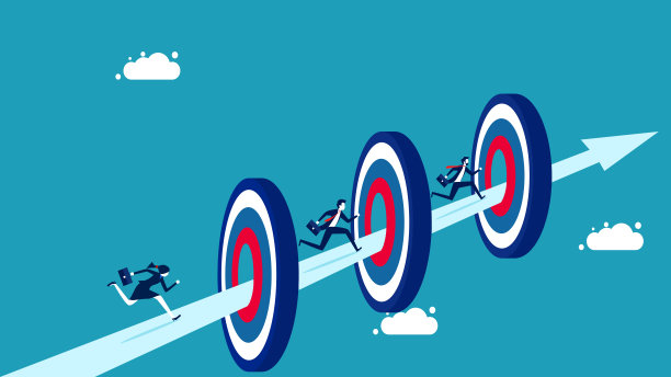 努力的目标。一队商人拿着箭为一个目标而奔跑图片下载