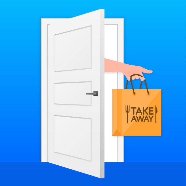 带走包在扁平的风格。咖啡店的标志。向量模板图片下载