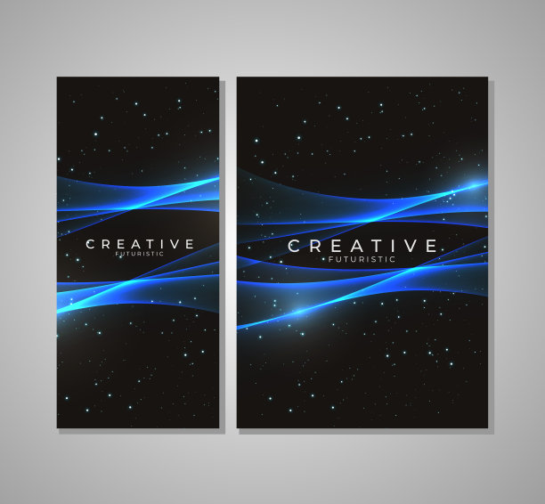 套商业抽象发光的灯光线。霓虹灯，灯光效果技术质感背景设计。未来的神奇发光模板横幅，抽象艺术墙纸。图片下载