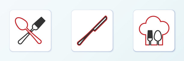 设置线厨师帽子与叉和勺子交叉和图片下载