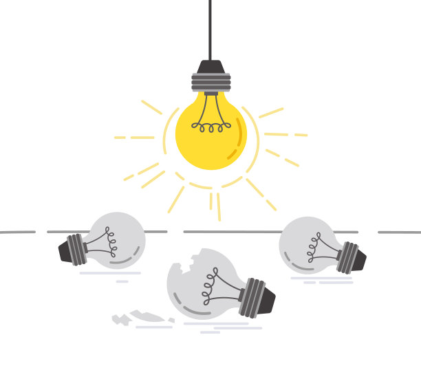 燃烧的灯泡。新创意概念，灯泡更换和破灯平面矢量插画图片下载