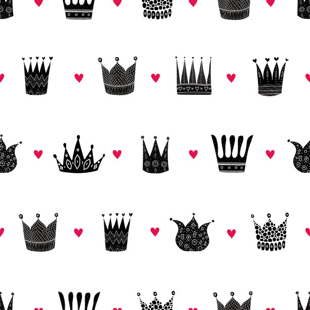 黑色的公主皇冠。儿童矢量无缝模式。图片下载