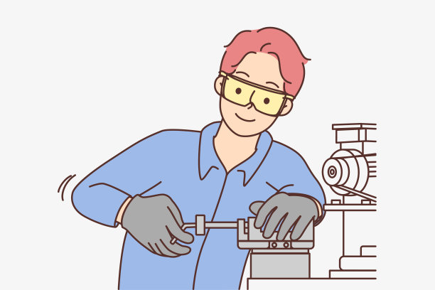 男员工在车间操作机器图片下载