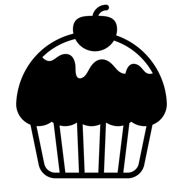 杯蛋糕，樱桃平线图标图片下载