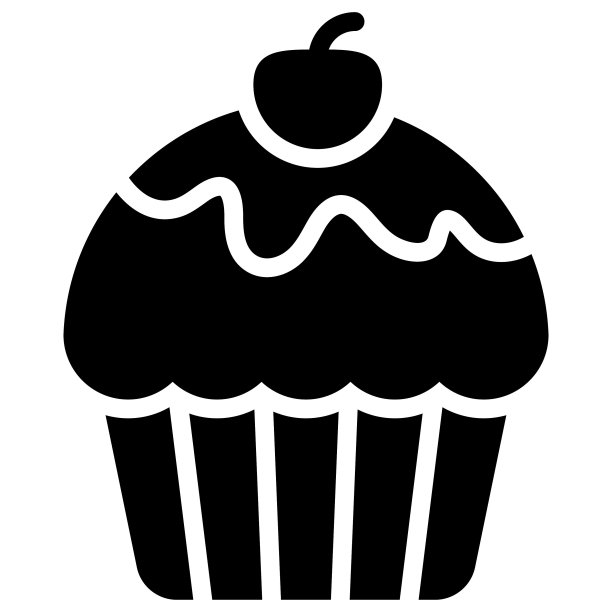 杯蛋糕，樱桃剪影，雕文图标。图片下载