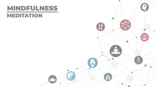 正念和冥想和放松的概念-与正念生活、意识、压力缓解相关的图标-矢量插图图片下载