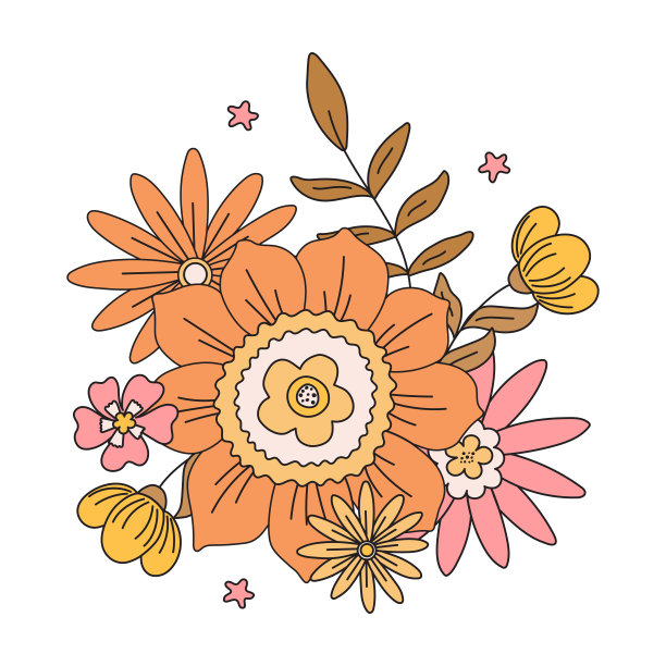 秋季花卉植物矢量插图。使用了柔和、温暖、秋天的颜色。理想的墙纸，横幅，网页背景，社交媒体故事。图片下载