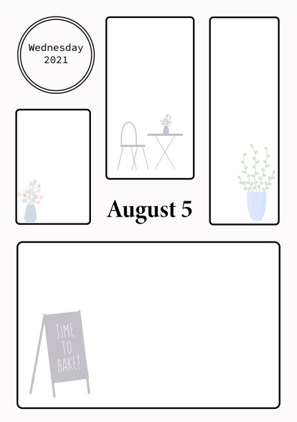 墙壁日历页模板与季节性的图形为月。八月夏季主题日历页图片下载