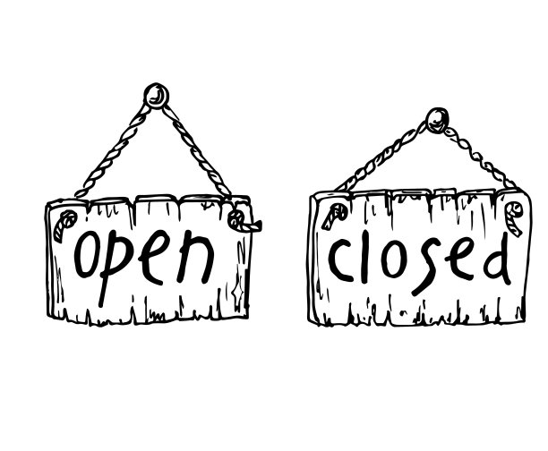 复古标志是打开和关闭在一个木牌匾涂鸦风格。矢量图图片下载