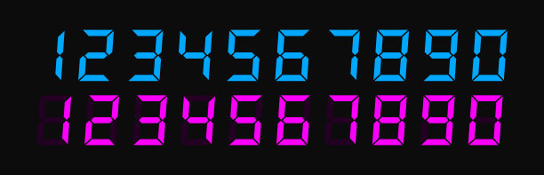 彩色数字电子人偶套装。数字数字手表，闹钟，倒计时和计时器。矢量插画平面设计图片下载