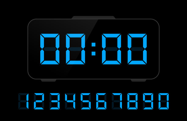 数字电子图形集。数字数字手表，闹钟，倒计时和计时器。矢量插画平面设计图片下载