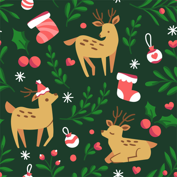 矢量圣诞无缝模式。手绘寒假插画。时尚印花，墙纸或织物的新潮重复纹理。图片下载