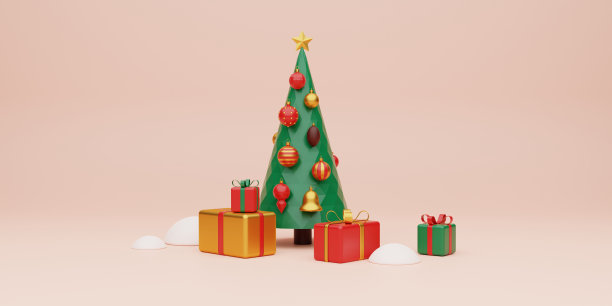 3d渲染圣诞假期抽象插画。圣诞贺卡模板。图片下载