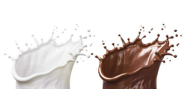 巧克力和牛奶飞溅，3d渲染。图片下载