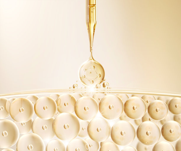 美容精华油滴在松弛的皮肤细胞，皮肤修复，保湿，胶原蛋白精华，广告背景准备使用，3D渲染图片下载