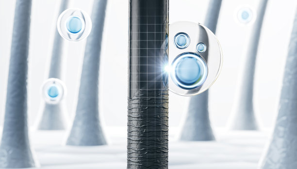 头发护理和头发护理概念背景，维生素或血清洗发水，损伤头发修复，3d渲染。图片下载