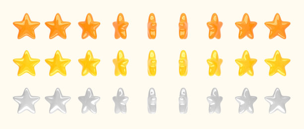 金，银，铜明星动画，3d渲染集。旋转序列帧，移动游戏ui旋转，视频效果。卡通闪闪发光的物体在不同的侧面，孤立的图标图片下载