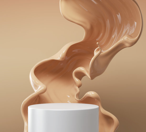 最小的底座讲台显示与棕色基础霜，舞台展示美丽和化妆品产品，3d插图。图片下载