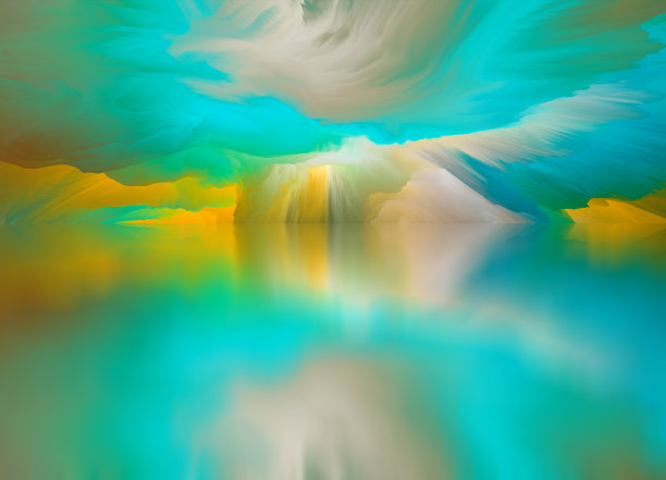 超现实的湖泊景观。神奇的抽象的世界。三维演示图片下载