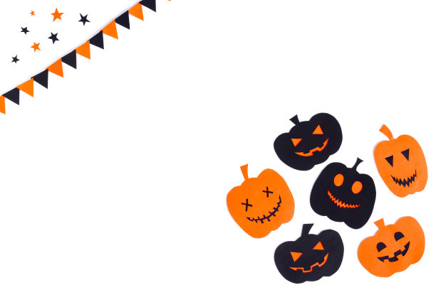 快乐的万圣节南瓜微笑和星星由剪纸在白色背景，装饰万圣节的概念图片下载