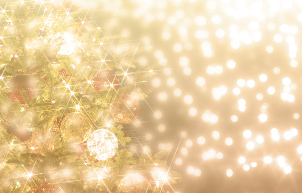 闪闪发光的香槟金圣诞树照明背景材料图片下载