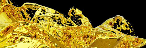 3D渲染，金色液体飞溅，抽象流体背景图片下载