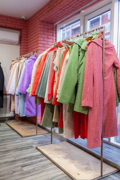 零售店里挂在衣架上的彩色女装。图片下载