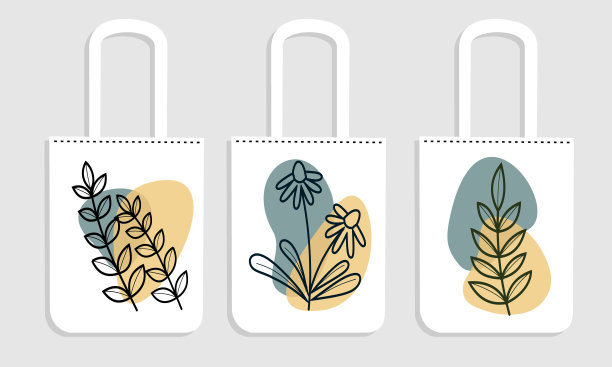 纺织手提袋购物模型与波西米亚美学花卉设计。矢量插图孤立的粉红色背景。图片下载