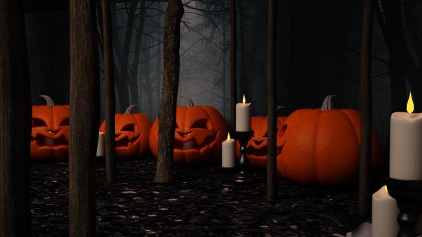 鬼魅的黑暗森林在万圣节的3D渲染图片下载