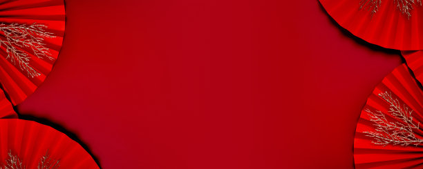 旗帜与daper扇标志中国新年顶视图与复制空间图片下载