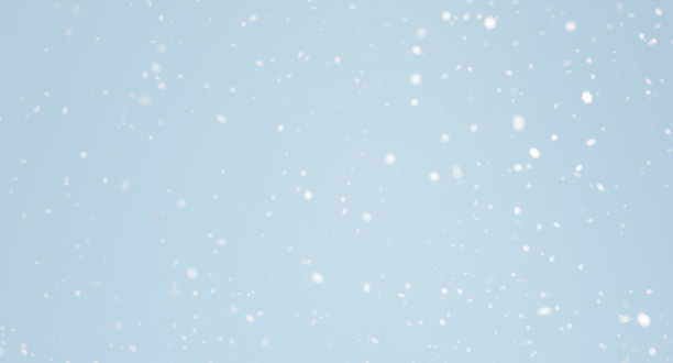 在空白的浅蓝色背景下的降雪三维渲染。冬季主题插画，飘落的雪花图片下载