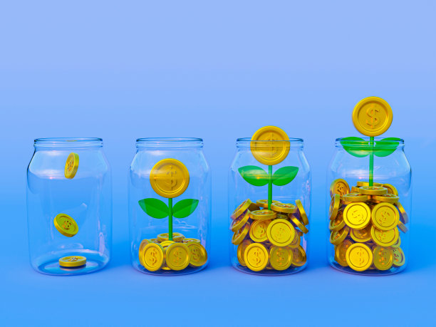 3d最小增长金融业务概念。投资增长。从一堆硬币上长出来的小树。3 d渲染插图。图片下载