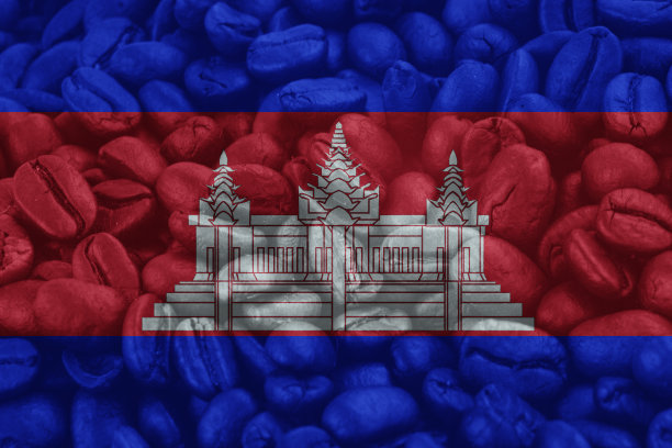 柬埔寨国旗背景咖啡豆图片下载