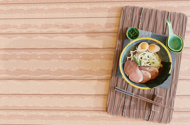 亚洲异国情调的食物拼盘与复制空间和顶视图。美食。3 d演示。图片下载