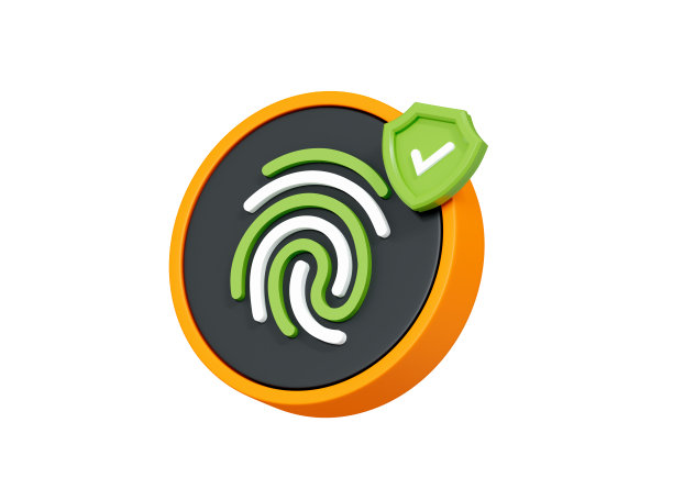 具有屏蔽网络安全的3D指纹。触摸ID手指扫描。生物密码。数据保护和隐私概念。卡通创意设计图标孤立在白色背景。三维渲染图片下载
