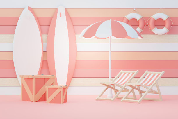 3d渲染夏季销售台架展示产品。夏季海滩度假场景模拟。图片下载
