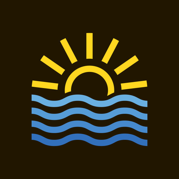 简单的线条艺术标志太阳在水波图片下载