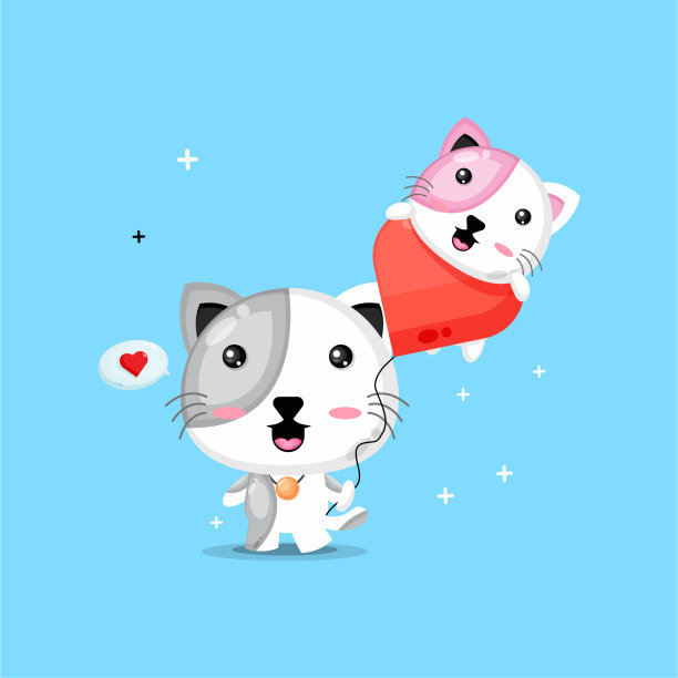 可爱的猫咪背着爱情气球图片下载