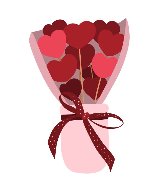 粉红色的罐子里装着一束红色的心，上面系着红色的丝带和粉色的包装纸图片下载