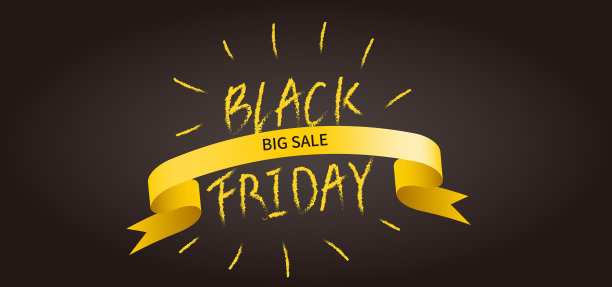 黑色星期五销售横幅与书法和黄丝带。图片下载
