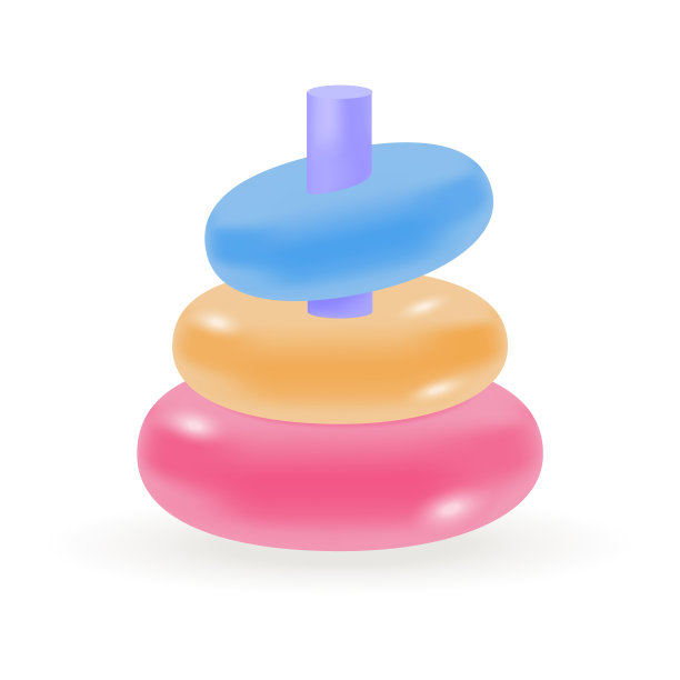 蓝色，红色和黄色的圆圈上的棍子玩具金字塔3D图标图片下载