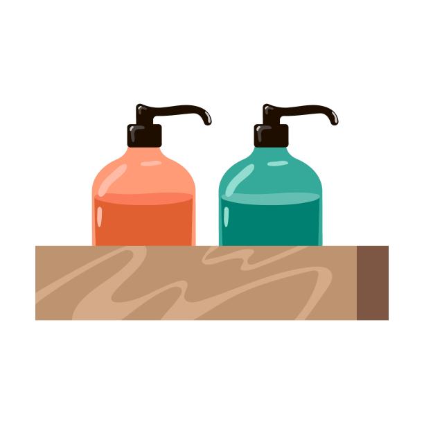 液皂分配器，浴室和厕所的家具元件。白色上隔离的卫生设备和物体的矢量图图片下载