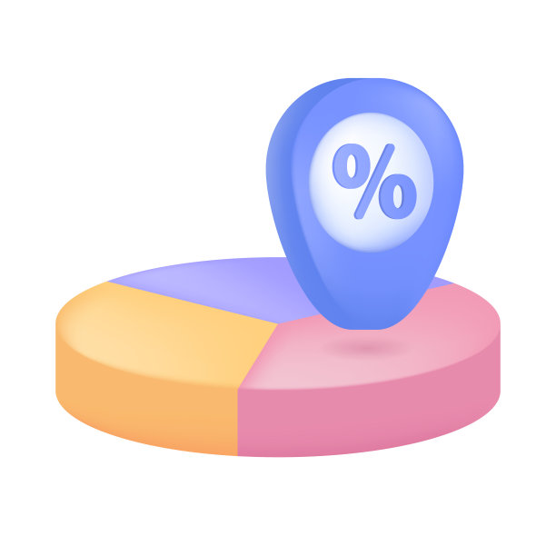 饼图与三个切片和针与百分比符号3D图标图片下载