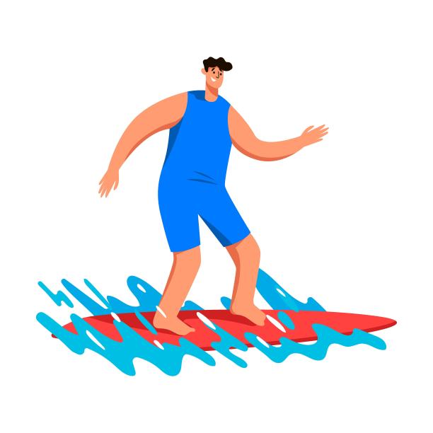 水上运动，男性冲浪者卡通矢量插图。人们在海洋潜水，冲浪，风帆冲浪，划艇孤立在白色的背景图片下载