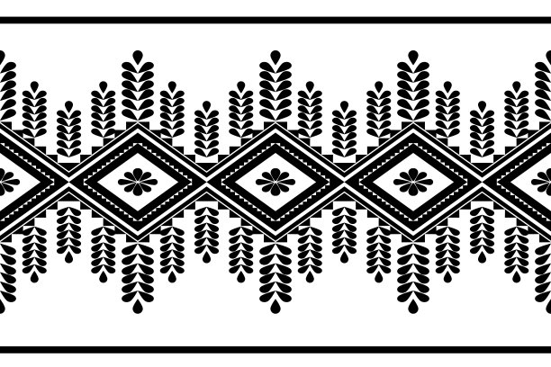 黑白花卉几何图案抽象背景。插图。无缝的图片下载