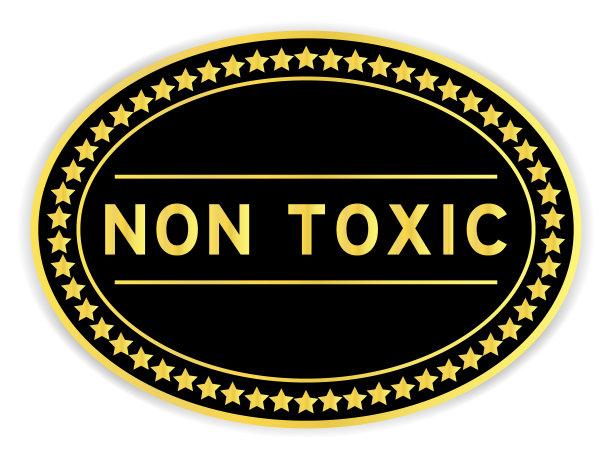 黑色和金色椭圆形标签贴纸，白色背景无毒字样图片下载